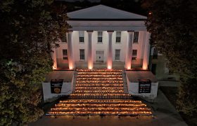 overhead shot of pumpkin display