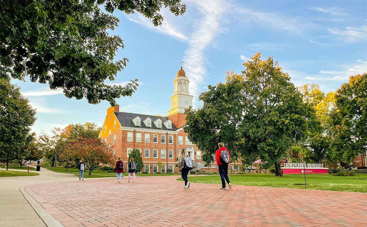 students walking on a campus