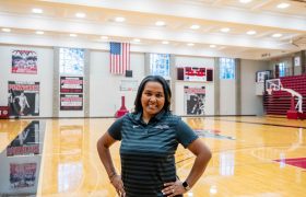 Head STUNT coach Tora Carter in the Transylvania gym.