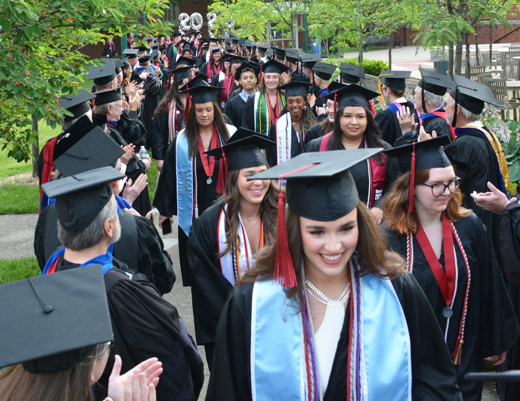 graduates walking at Transylvania commencement