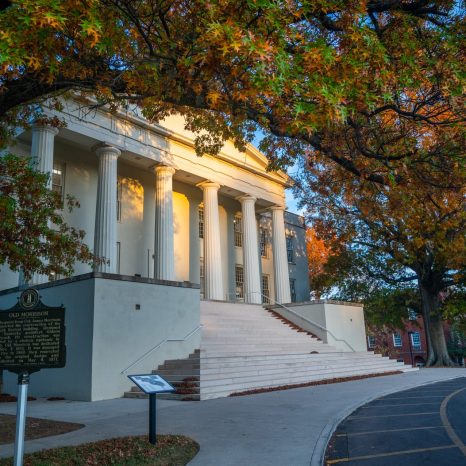 old morrison with fall leaves during golden hour